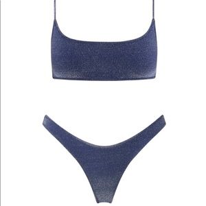 Blue sparkle triangl mica bikini bottoms.